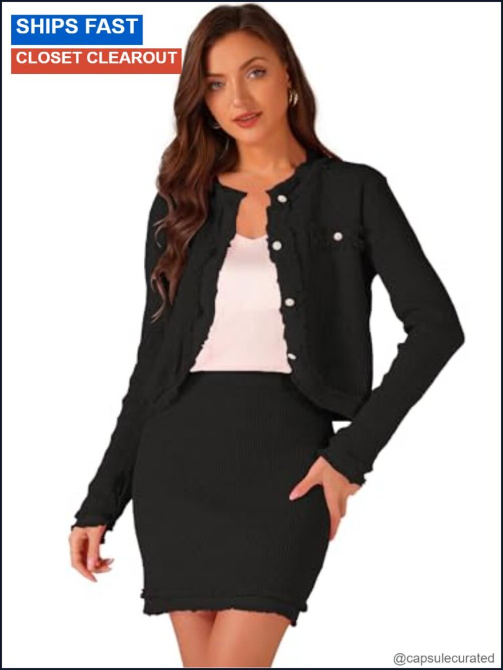 Women's 2 Piece Sweater Skirt Set Long Sleeve Knit Short Jacket